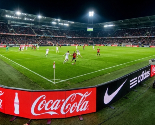 Stadium Perimeter LED Display Screen installed in professional football stadium with anti-collision design