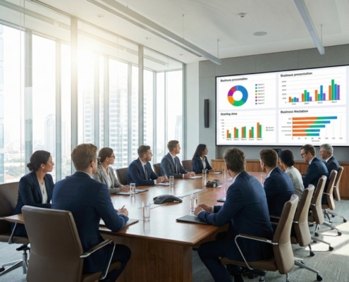 Conference Room LED Display Screen installed in bright executive meeting room