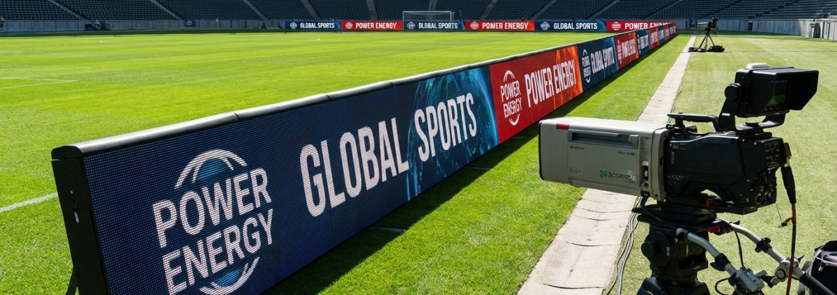 Stadium Perimeter LED Display Screen installed in professional football stadium for broadcast quality