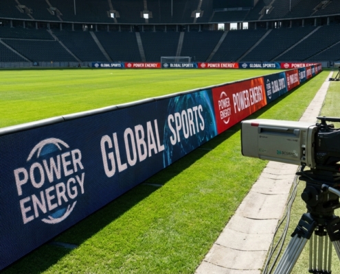 Stadium Perimeter LED Display Screen installed in professional football stadium for broadcast quality